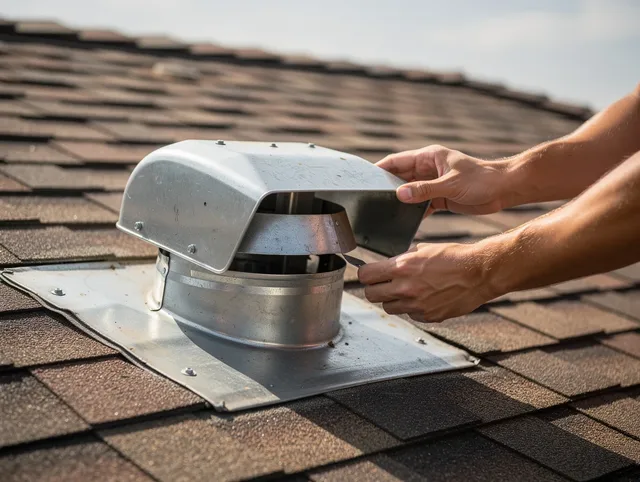 Port St. Lucie Dryer Vent Cleaning certified technician safely cleaning a roof-mounted dryer vent in Port St. Lucie