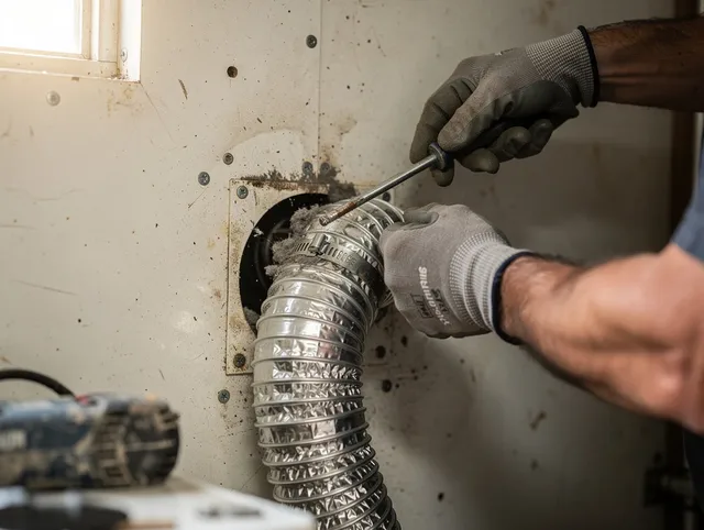 Port St. Lucie Dryer Vent Cleaning technician performing precise dryer vent hose installation in Port St. Lucie